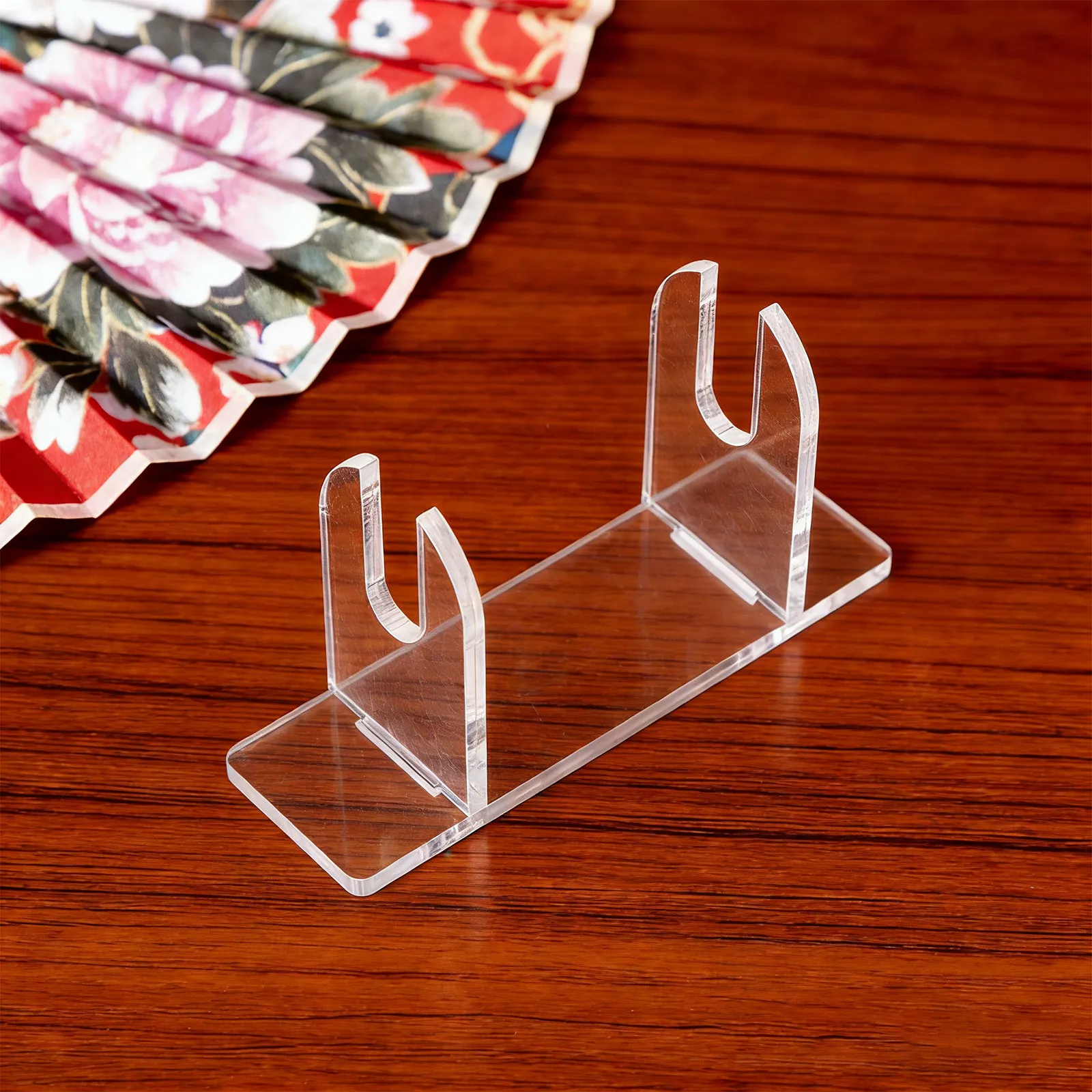 4Pcs Acrylic Fan Display Stand High Transparency Sturdy Grooved Holder for Handheld Paper Fans Home Office Retail Showcase Fan