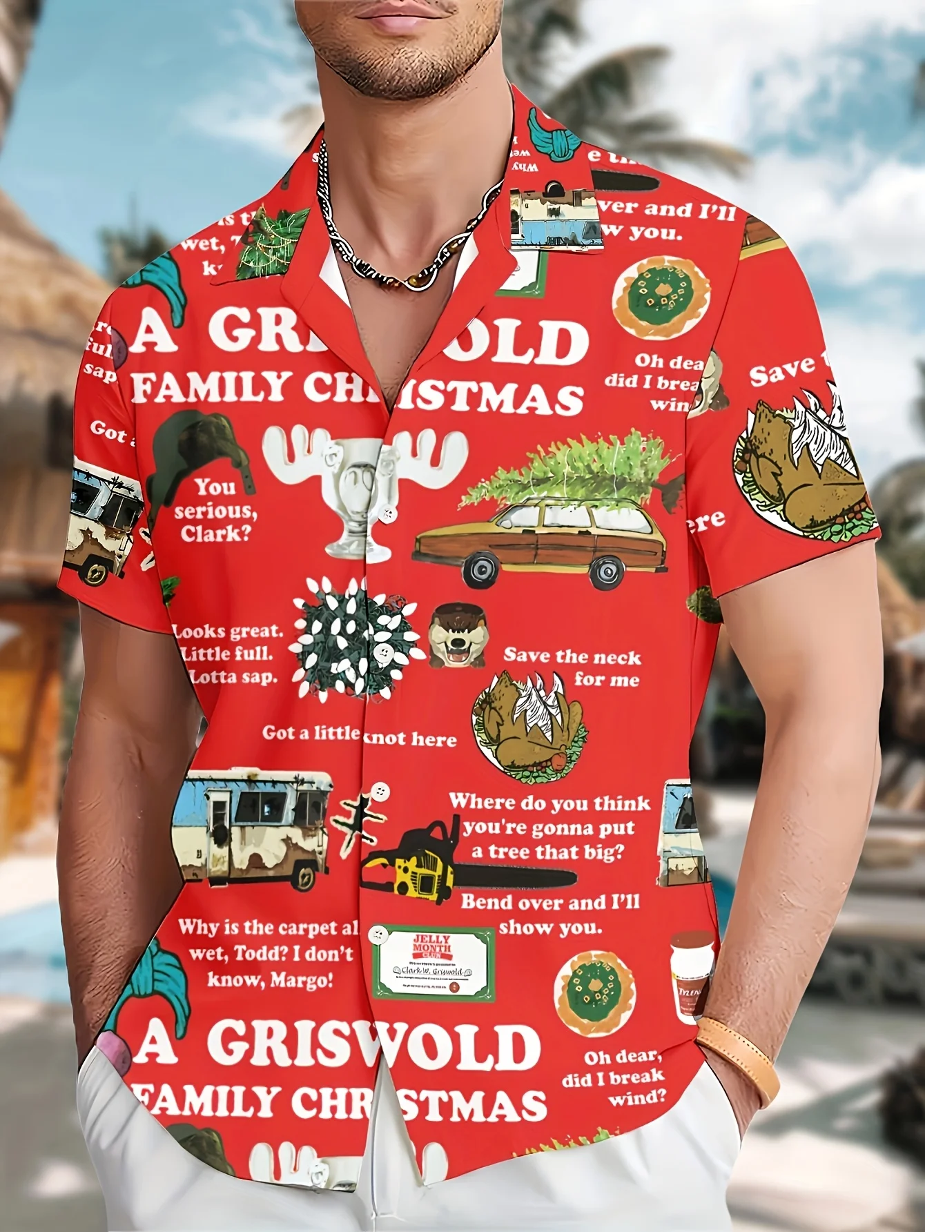 

Мужская летняя модная рубашка с короткими рукавами и рождественской тематикой Griswold Family Theme Повседневная рубашка с цветочным принтом и пуговицами на лацкане Рождественский праздничный стиль Кардиган Топ