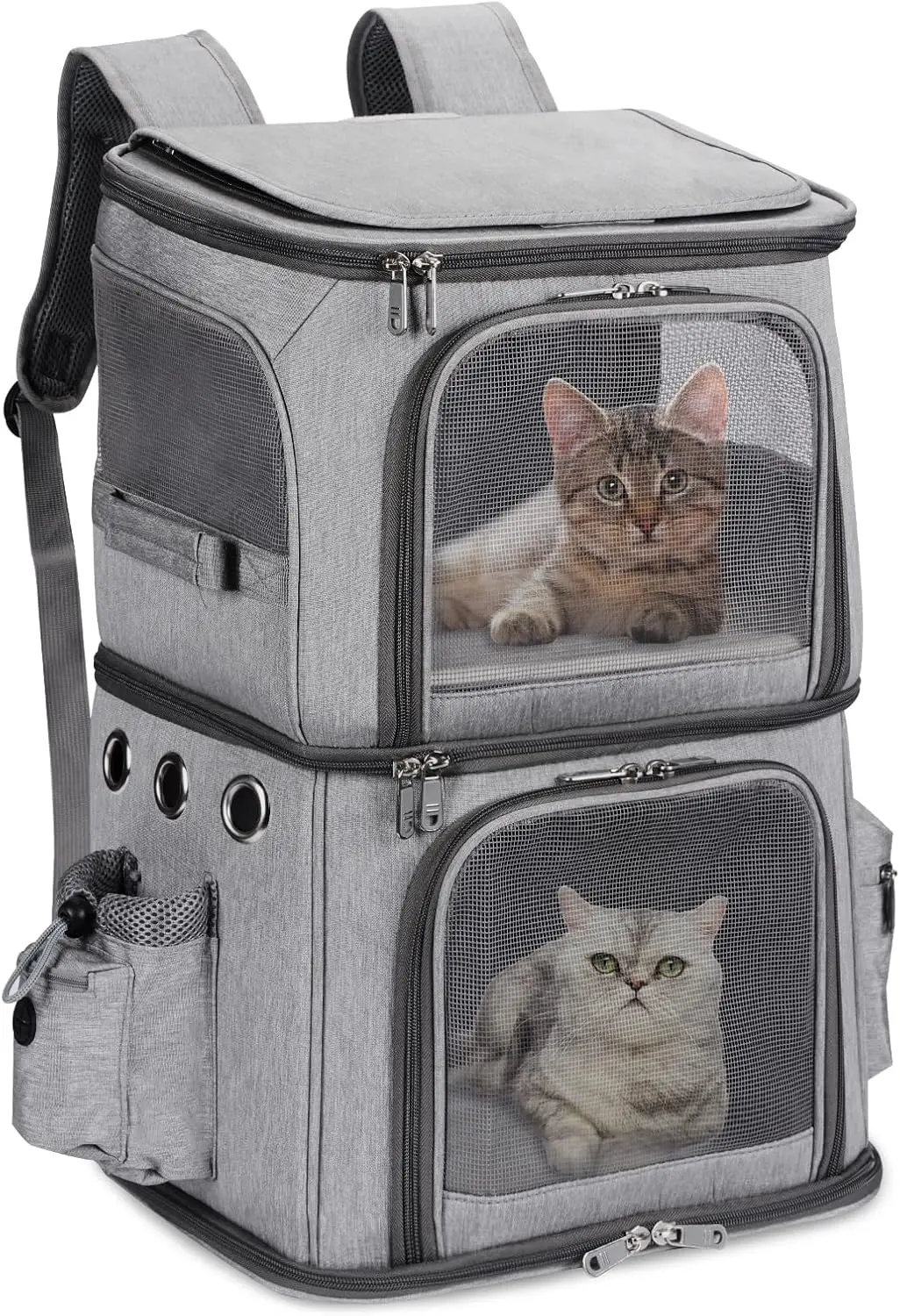 

Double-Compartment Pet Carrier Backpack for Small Cats and Dogs, Perfect for Traveling Hiking Camping in Grey