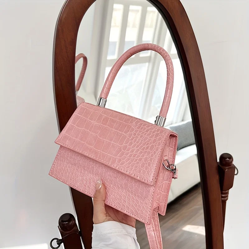 Crocodile Square Mini Handbag  , Versatile & Durable - Perfect for Every Occasion with Fixed Straps & Unlined Design