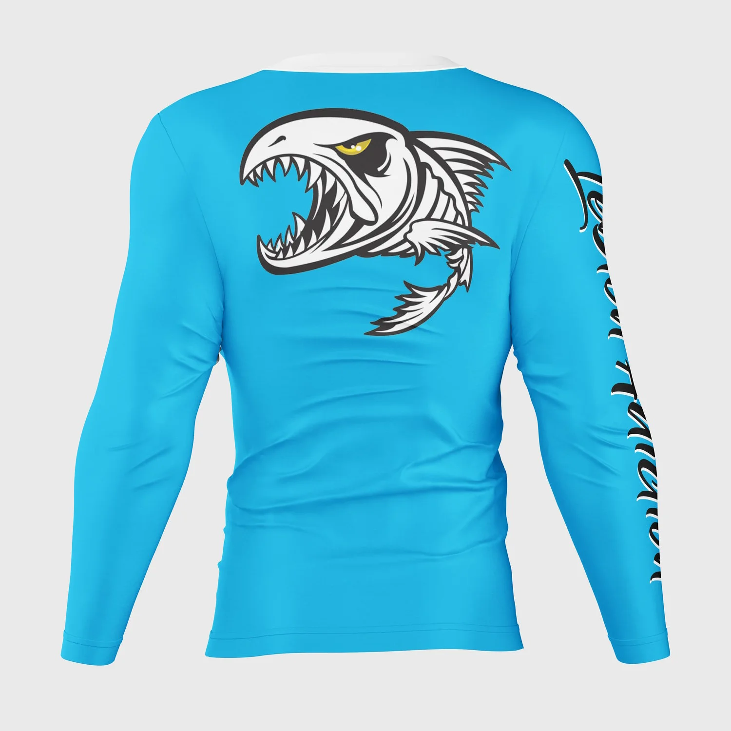 Men\'s outdoor fishing round neck long-sleeved T-shirt, sailfish, piranha pattern printing cycling quick-drying shirt