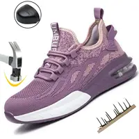 Zapatos de seguridad para mujer, botas de seguridad para el trabajo, transpirables, con punta de acero, a prueba de perforaciones, zapatillas deportivas para el trabajo, botas de seguridad para construcción