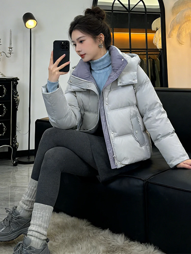 Faionable Commuter Sle Damen-Wintermantel, flauschige Baumwolle, Jaet mit Fce Inner Long Sve, Reißverschluss, Kapuze