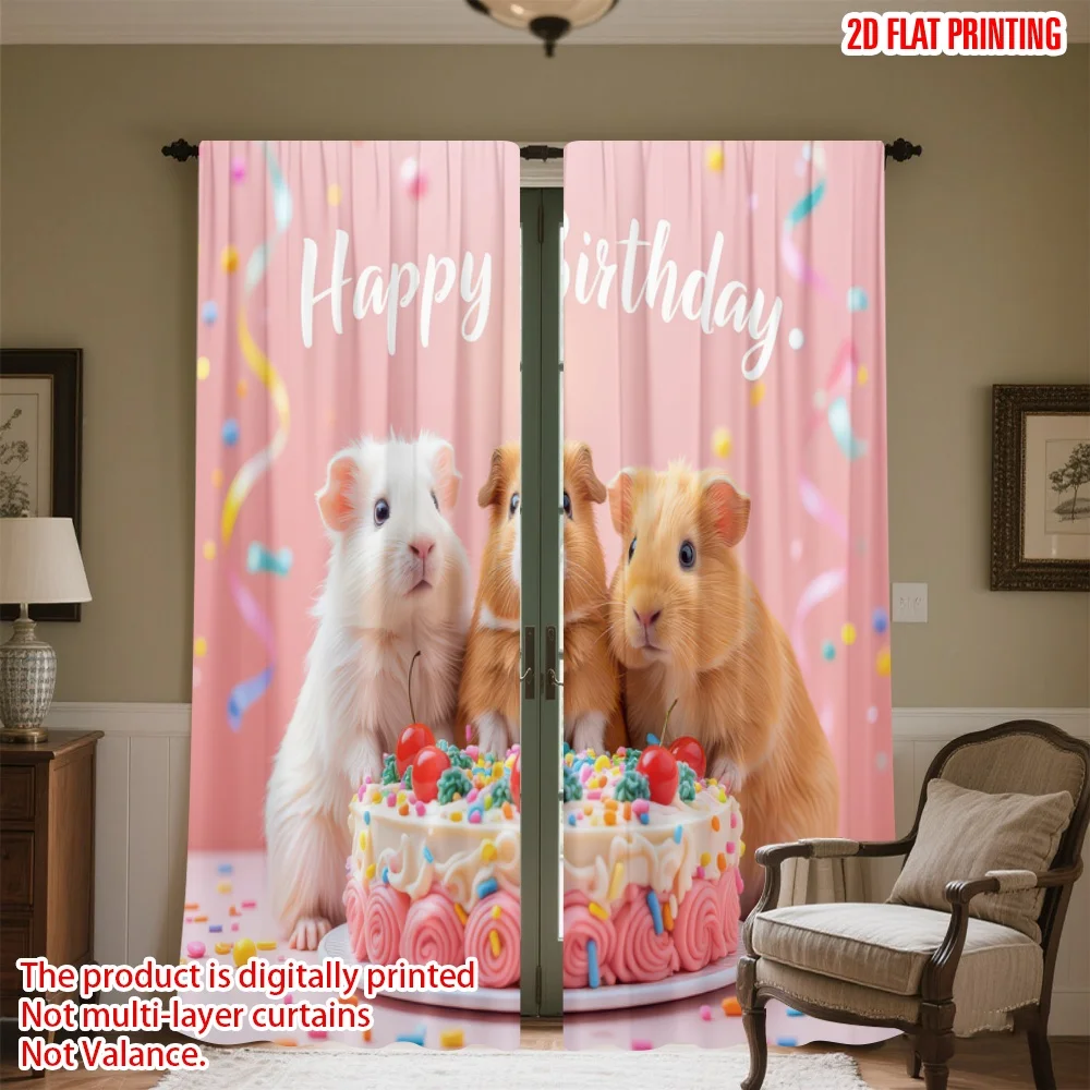 

2D flat printing 2pcs Scene Curtain Birthday Party Guinea Pigs Digital Printed Polyester Drapes Holiday Decorations Use for