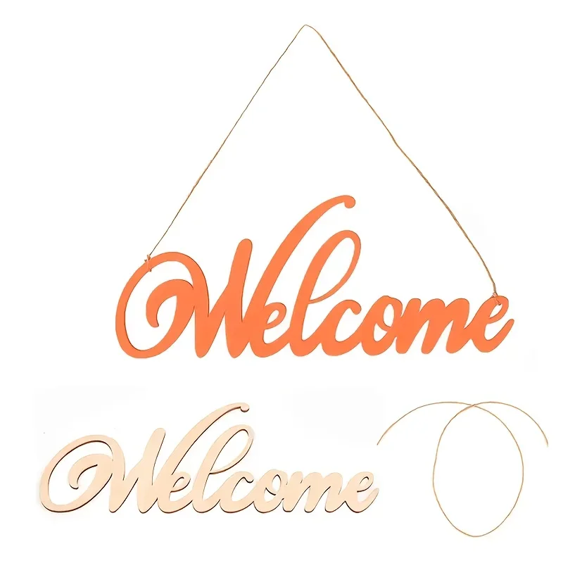 Unfinished Wooden Welcome Cursive Letter Sign Blank Cutout Hanging Plaque DIY Craft Wall Door Home Decoration
