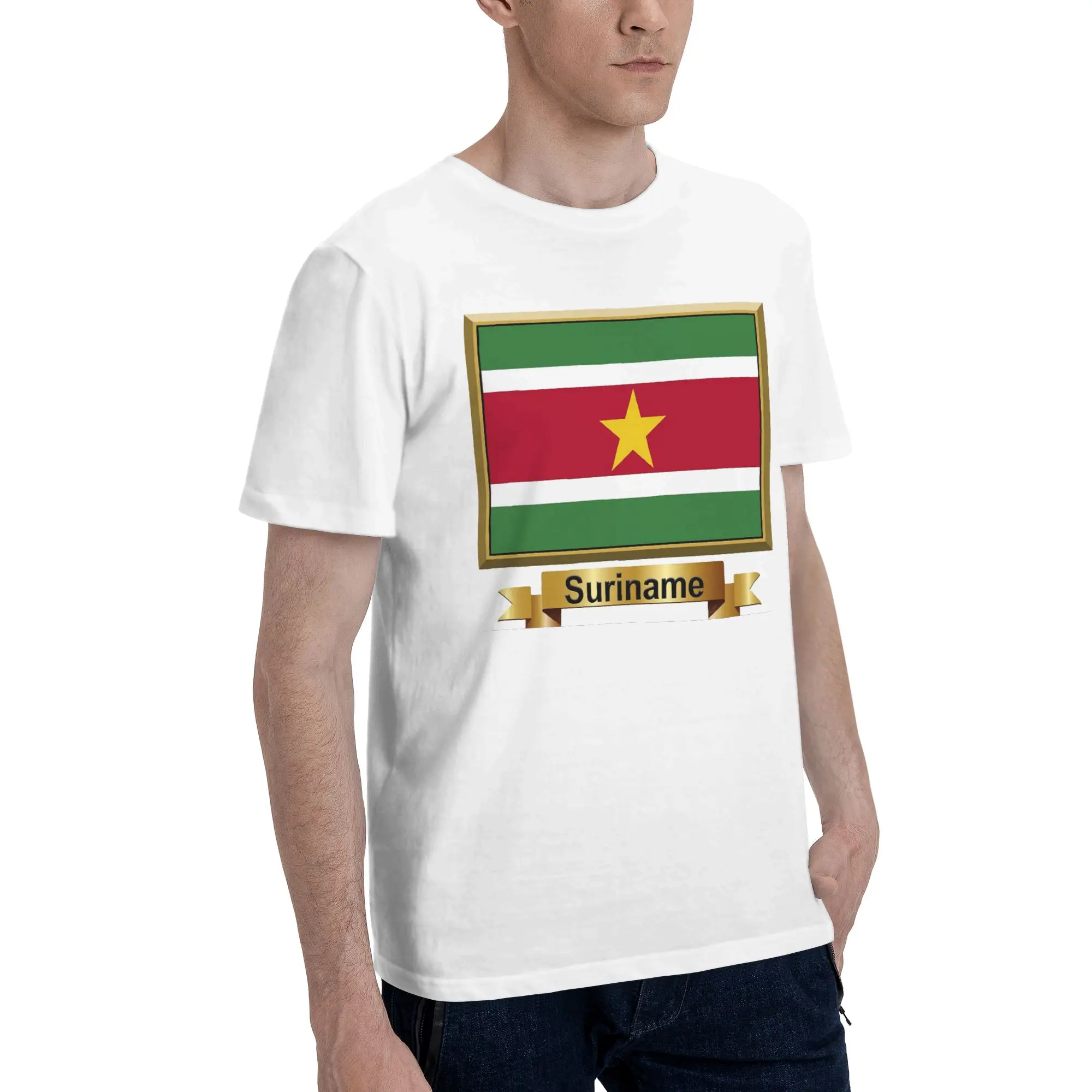 

Suriname Flag Products (N) Men T-Shirt Oversized T Shirts Men's O-Neck Cotton Tees Short Summer Male