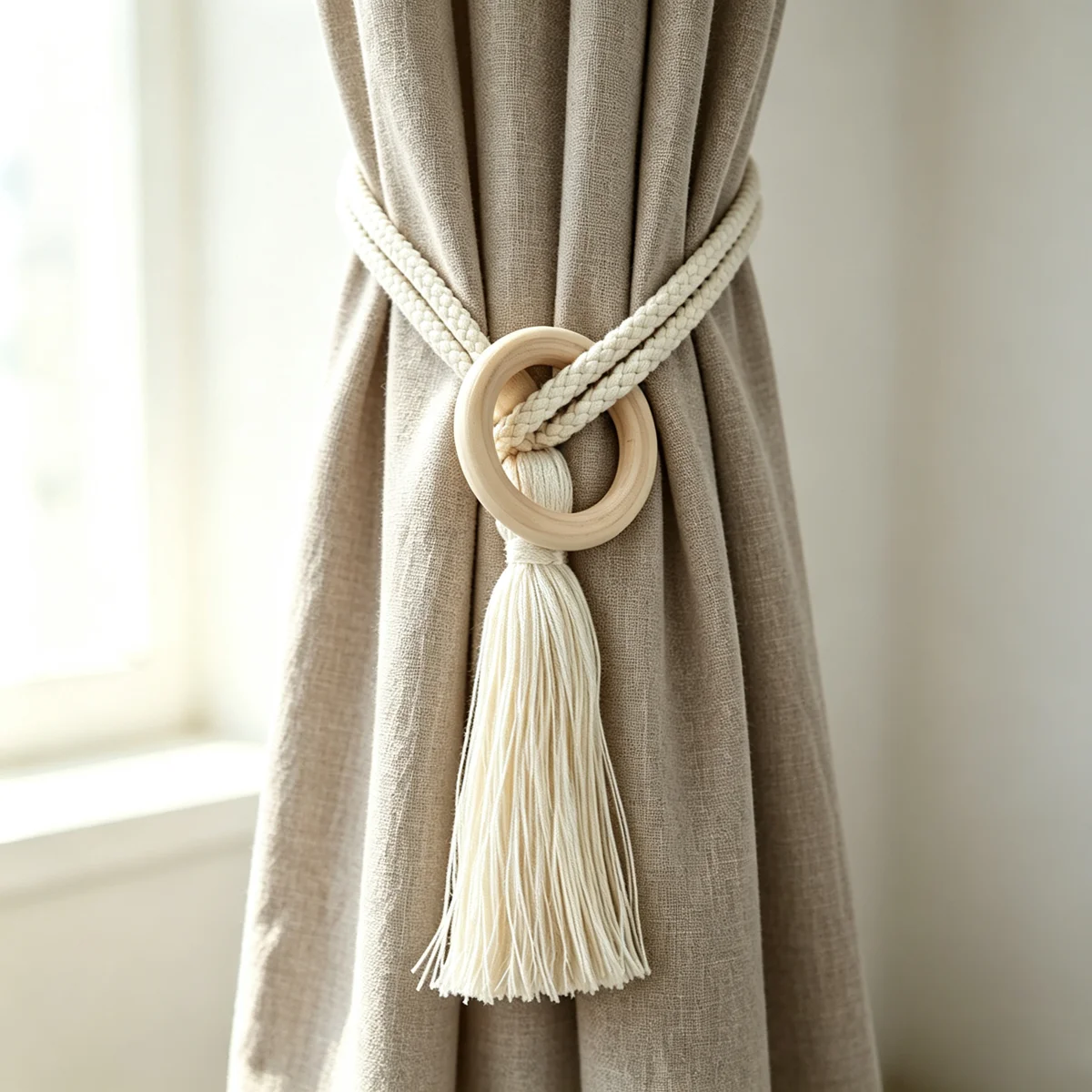 2Pcs Curtain Tiebacks Ring Decor Curtain Holdbacks with Tassel Ornament Window Drape Holder for Living Bedroom Home Decor