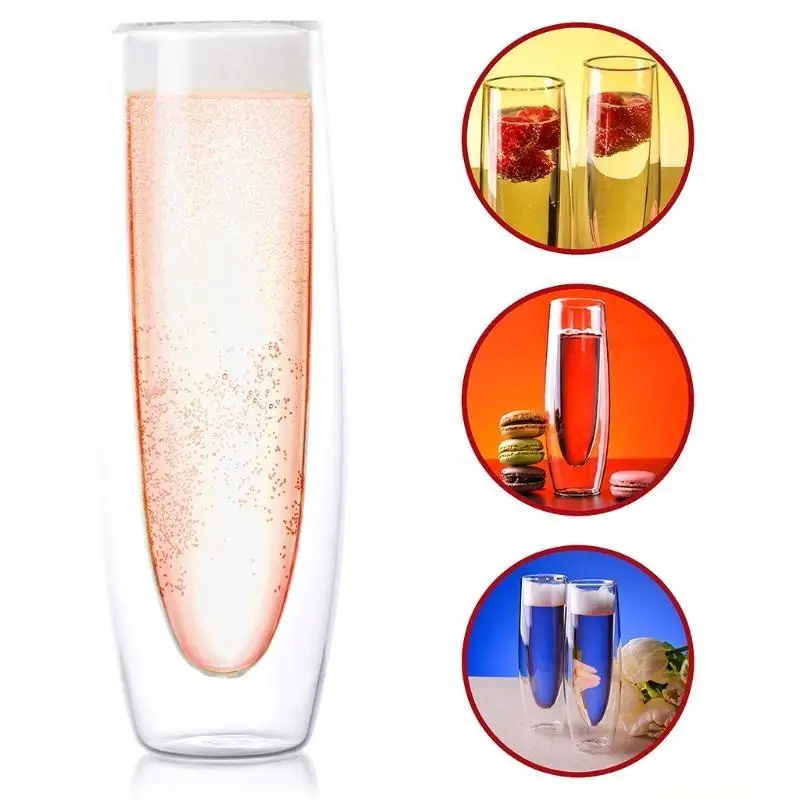 QX2E 150ML Stemless Sparkling Wine Glasses Bar Party Club Glassware Barware Tool Gift