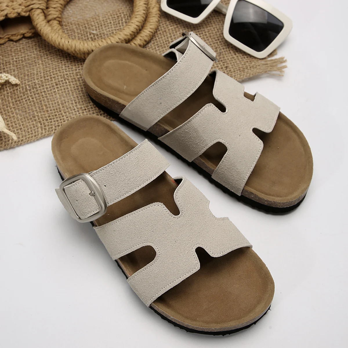 Sommermode Wildleder Hausschuhe mit Fußgewölbeunterstützung Outdoor klassische verstellbare Schnalle Strandrutsche Damen Kork Clogs Sandalen – Detail 18