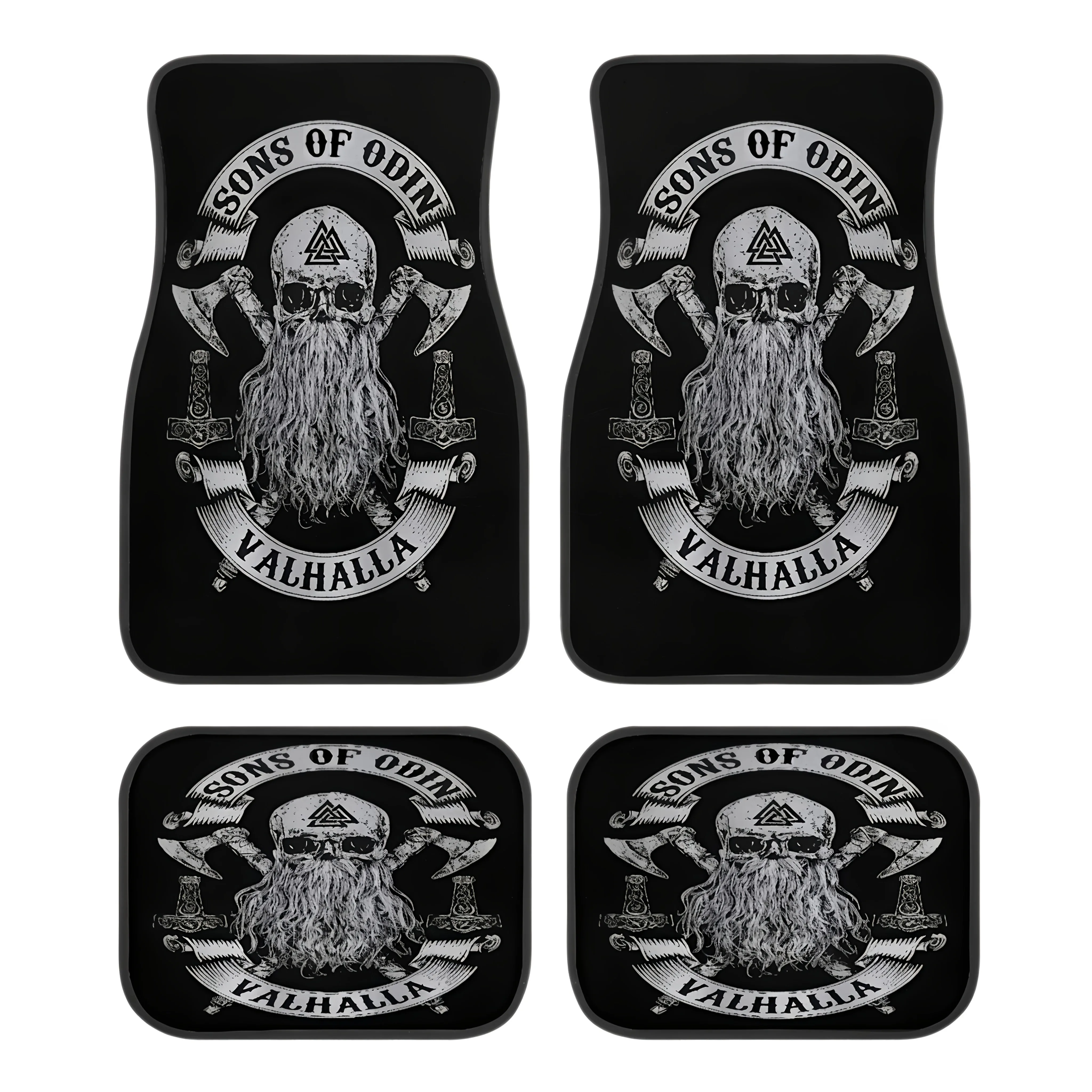 

Набор из 4 автомобильных ковриков с дизайном в виде черепа викинга - впитывающие, нескользящие, прочные, легко чистятся и просты в установке - идеально подходят для