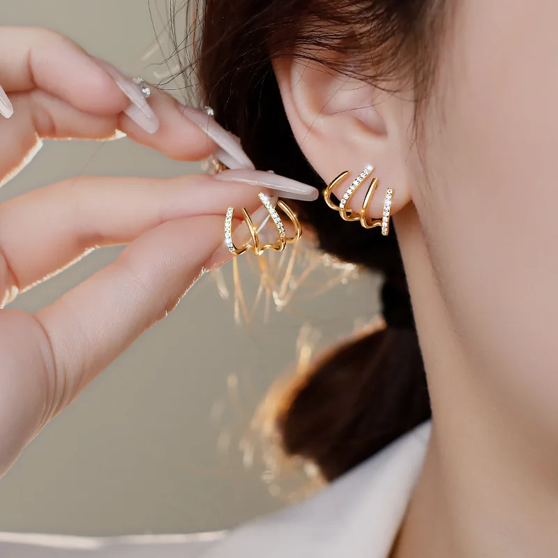 Retro Metal Gold Color Multiple Small Circle Stud Earrings for Women Korean Jewelry Fashion Wedding Party Earrings Jewelry Gift