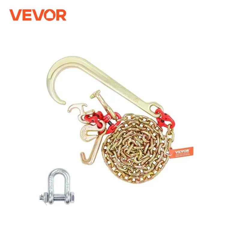 VEVOR G80 J Hook Chain Long Shank Towing Chain with RTJ Cluster Hooks & Grab Hook Transport Truck Chains for Trailer Recovery