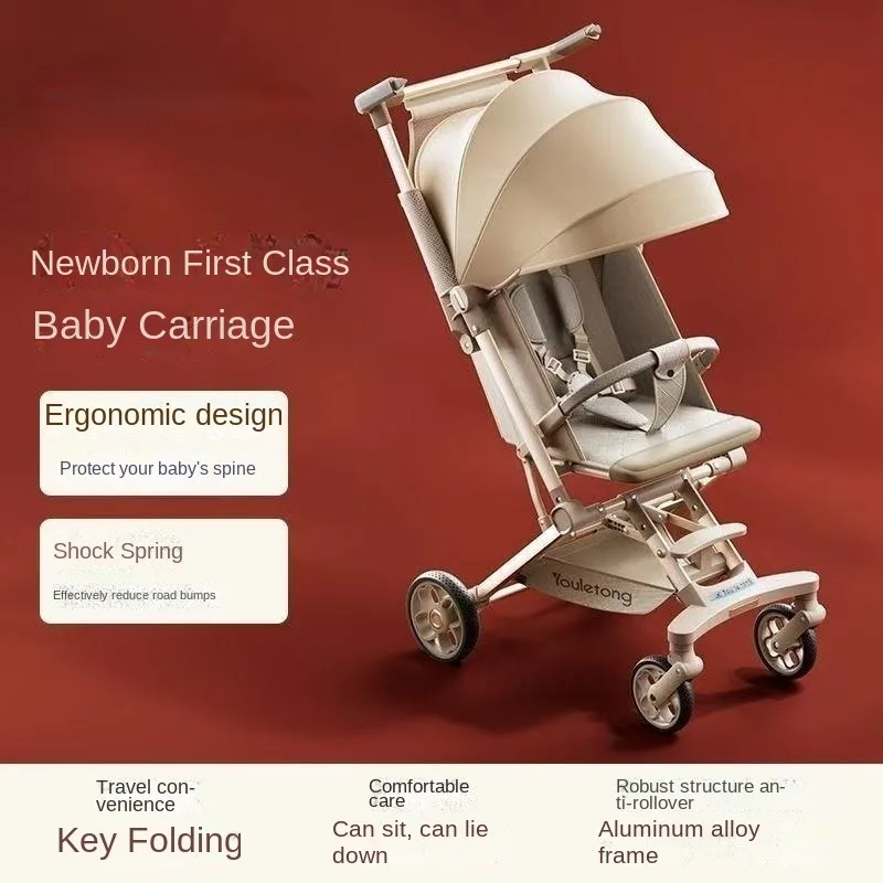 

Baby Stroller with Spine Protection, High View, Can Sit and Lie Down, Aluminum Alloy Frame, Four-Wheel Shock Absorption