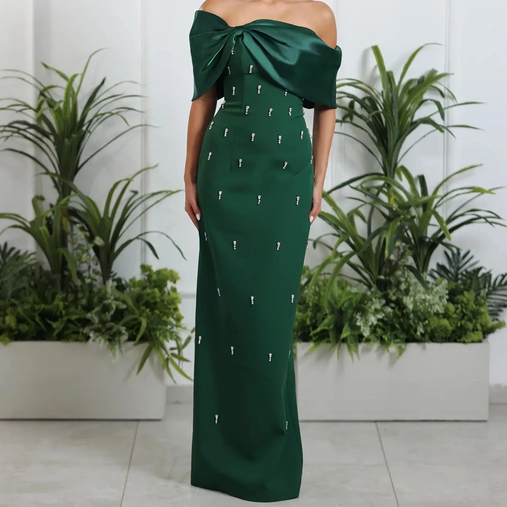 

Beading Crystal Sleeveless Jersey Off the Shoulder Sweep Train Straight High Quality Evening Dress Luxury Floor Length Straight