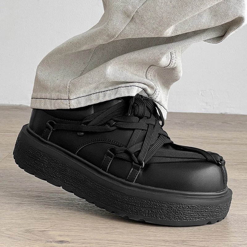 England style men's shoes stage nightclub natural leather shoe black designer platform sneakers breathable stylish footwear mans