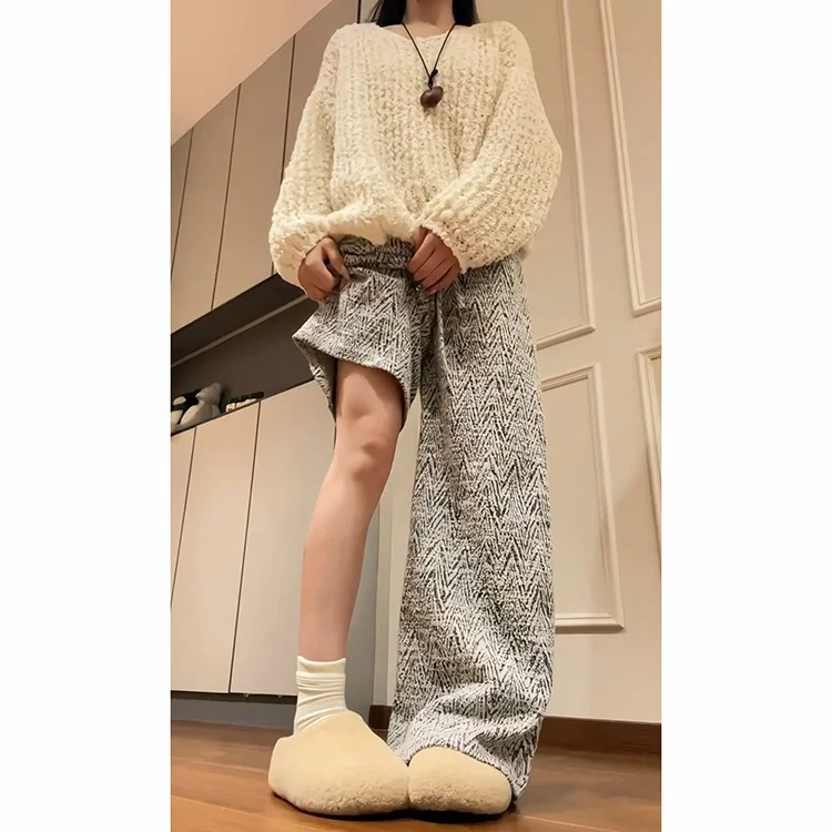 Laid-ba tricoté pantalon à jambes larges femmes début automne 2025 nouveau âge-réduction Faion ample taille haute longueur au sol pantalon