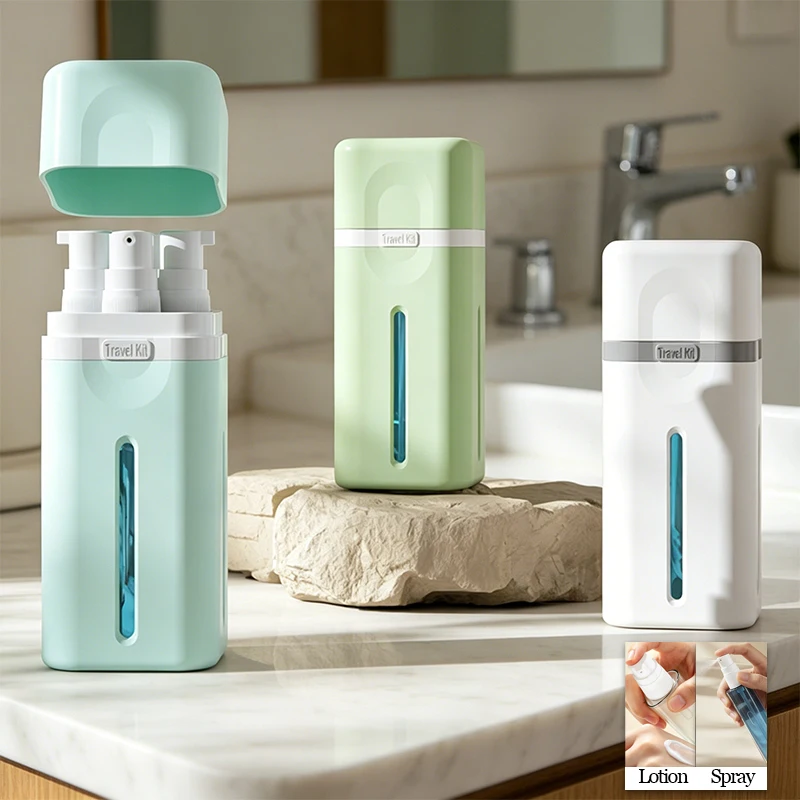 4-in-1 Travel Refillable Bottle Set, Including A Wash Kit, A Portable Tool, Suitable for Travel, Camping, and Business Trips