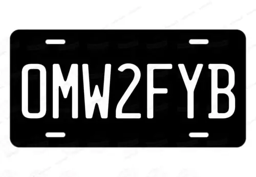 OMW2FYB Black Wht License Plate Auto Car Bike Motorcycle ATV Boat Man Cave moped Aluminum