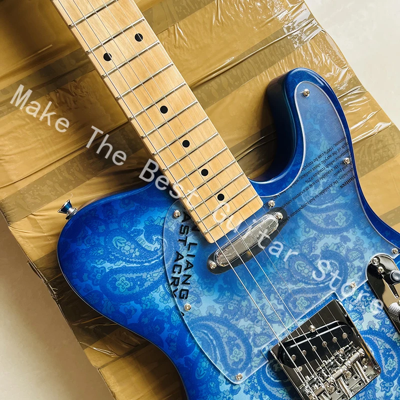 Bright blue printed pattern electric guitar, 22 tone finger board electric guitar, professional level, fast delivery.