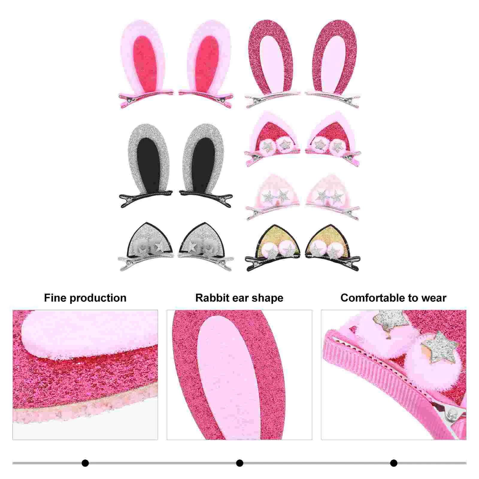 

7 Pairs Bunny Ear Clip for Girls Cotton Ears Kids Accessories Design Headdress Easy Wear Children Hairpin Vivid Color