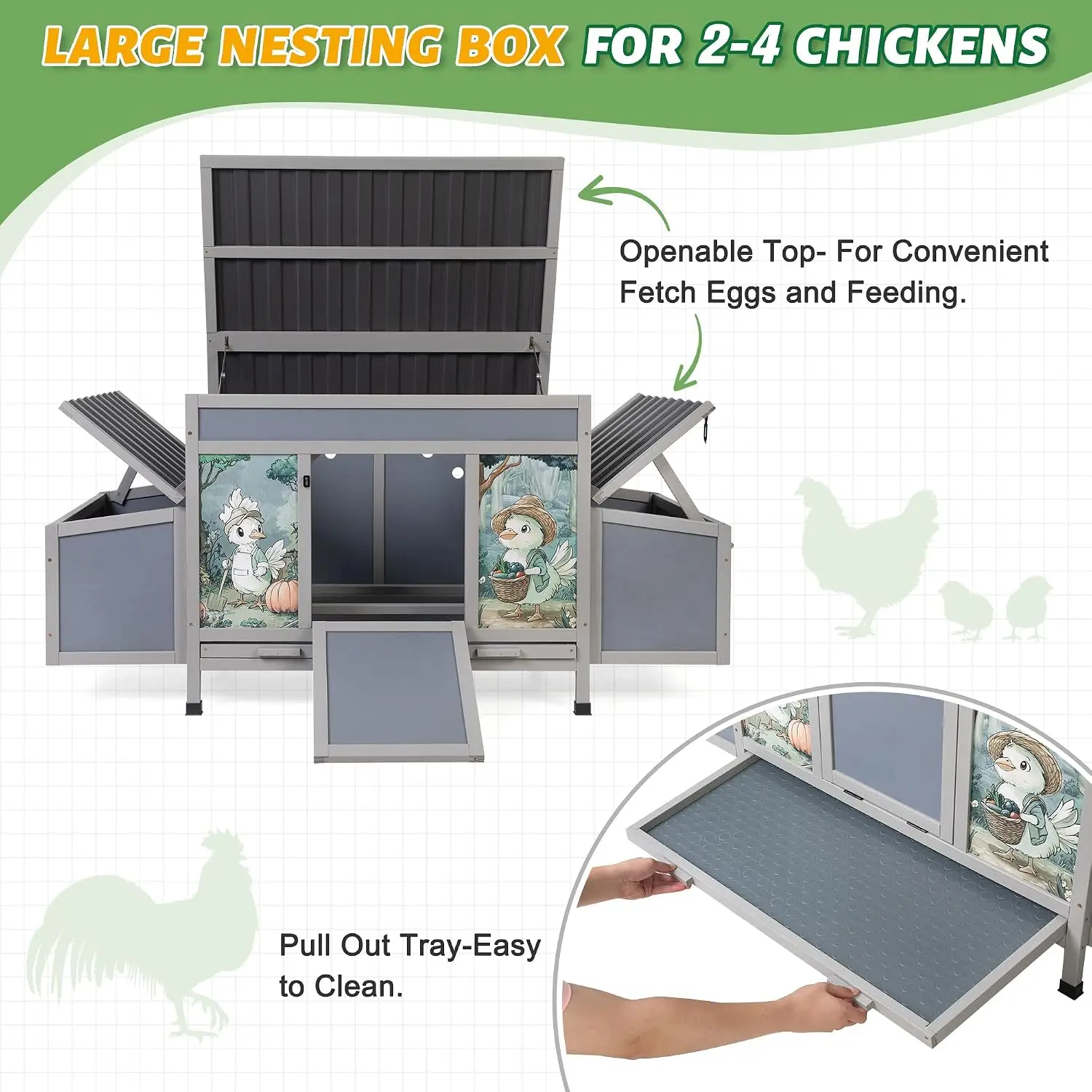 Large Chicken Coop with Nesting Boxes & Perches 59in Poultry Hutch, Customized