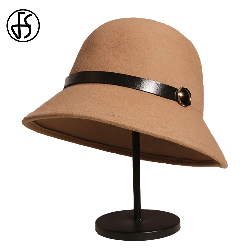 FS French Retro Elegant White Wool Felt Basin Hats For Women Hepburn Style Fisherman Cap Ladies Winter Versatile Fedoras