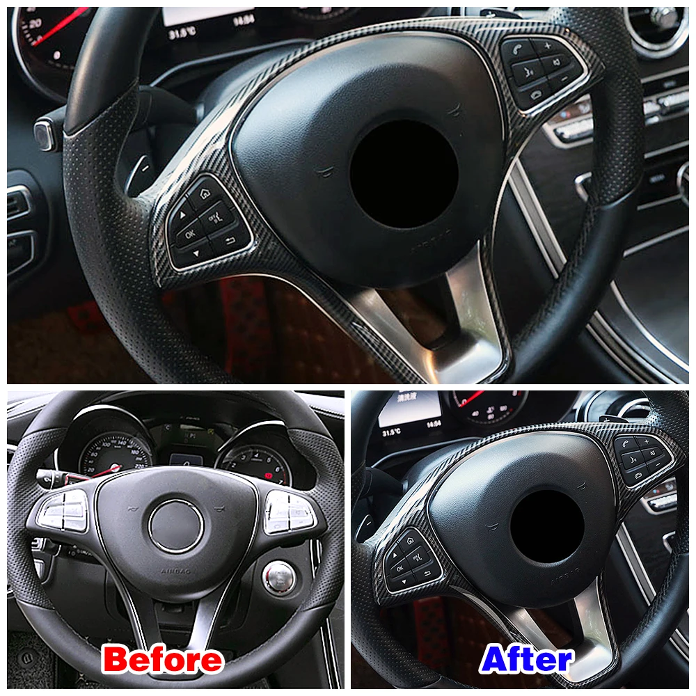 For Mercedes Benz C E GLC Class W213 W205 X253 Interior Part Modify Steering Wheel Switch Button Full Frame Molding Cover Trim