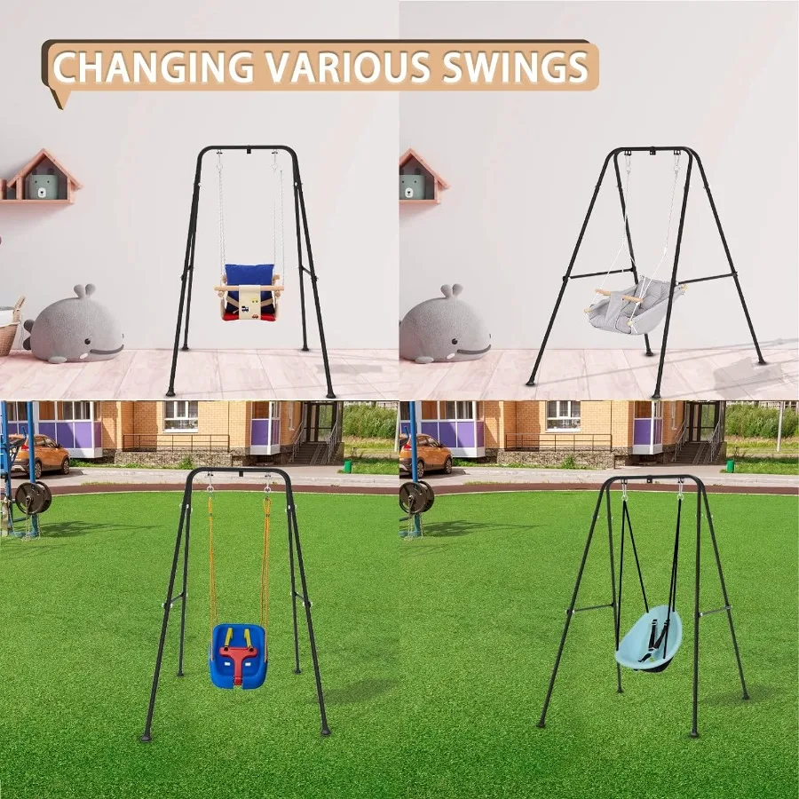 Support de balançoire à cadre en A en métal, ensemble de balançoire robuste pour l'intérieur et l'extérieur, Compatible avec la plupart des balançoires pour tout-petits