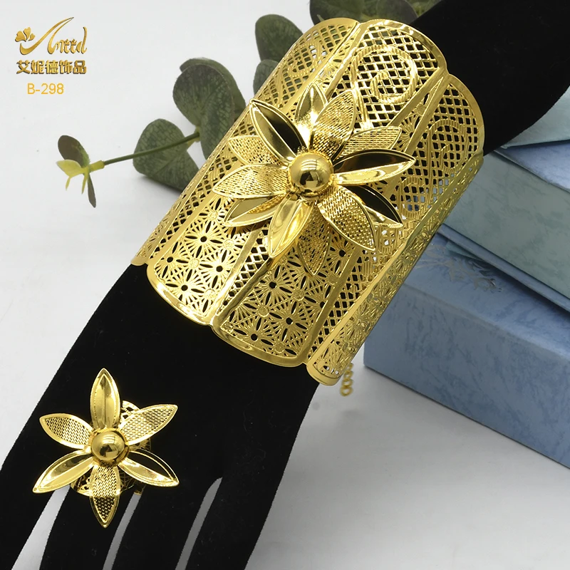 ANIID Dubai Bangle With Ring For Women Big Adjustable Gold Color Bracelets Indian Cuff Bangles Wedding Ethiopian Jewelry Gifts