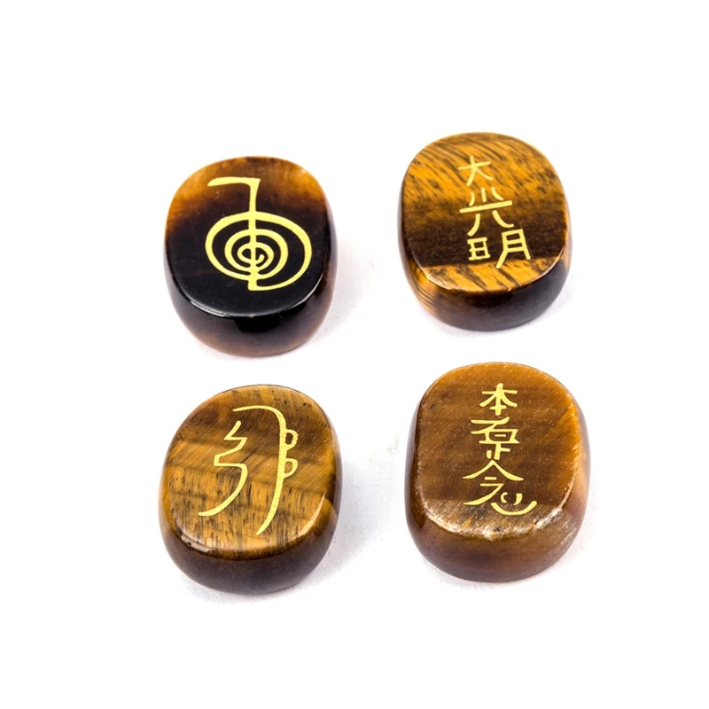 Natural Stone Japanese Carving Reiki Religious Rune Symbol Room Decor Obsidian Rose Quartz Tiger Eye Lapis Lazuli Wicca Chakra