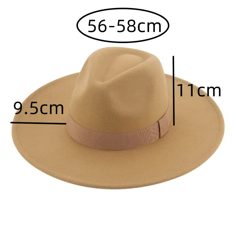 Fedora Hats for Women New 9.5cm Wide Brim Dress Men Caps Felted Hat Panama Church Wedding Ribbon Band Men Hat Sombreros De Mujer