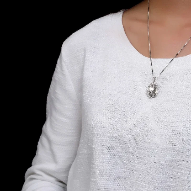 925 Thai Silver Retro Arabesquitic Glossy Hollow Out Can Open The Vintage Exquisite Pendant Necklace Unique Ethnic Style Jewelry