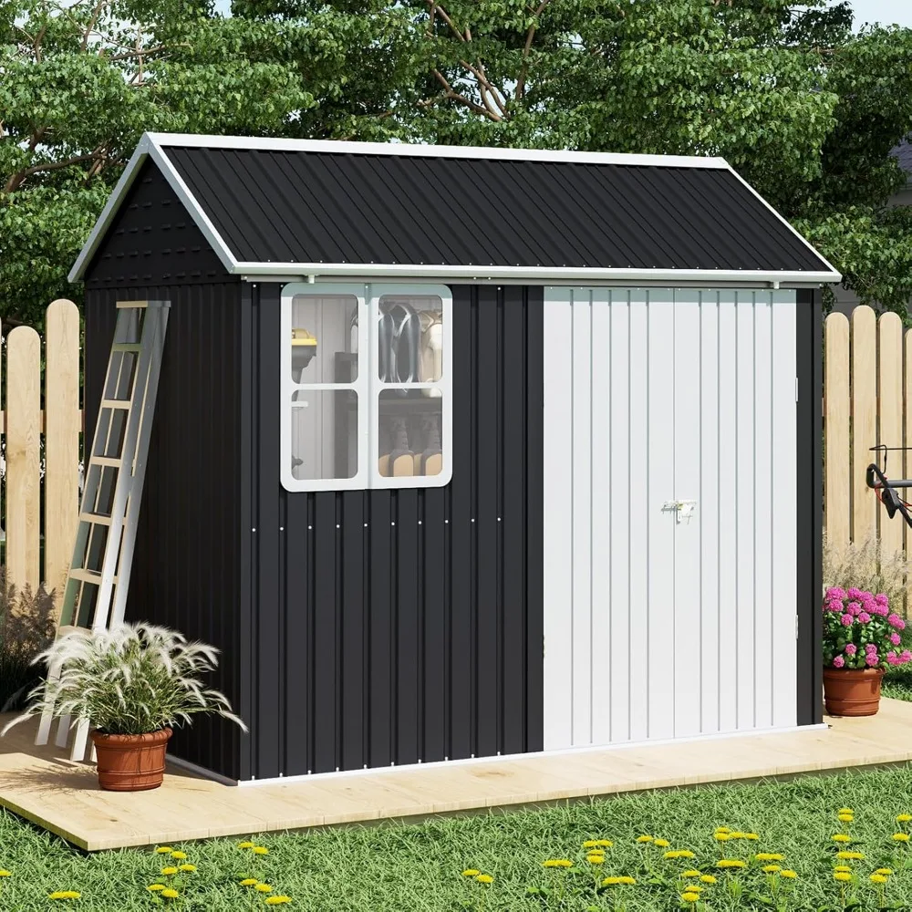 

8.6x6x8 FT Outdoor Storage Shed with Lockable Hinged Double Doors and Upgraded Vents, Metal Shed for Backyard, Garden, Patio, D