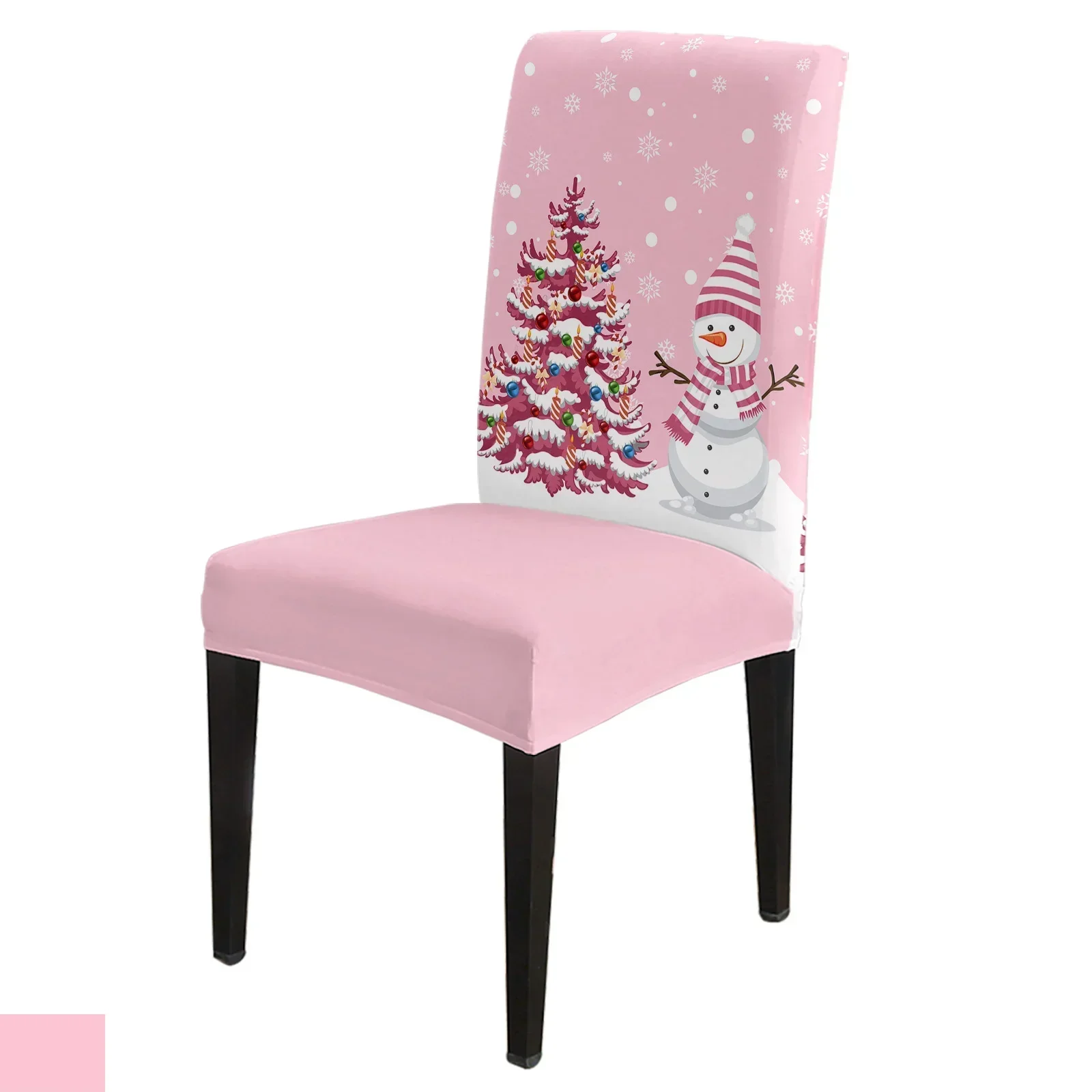 

Christmas Snowman Snowflake Pink Chair Cover Set Kitchen Stretch Spandex Seat Slipcover Home Decor Dining Room Seat Cover