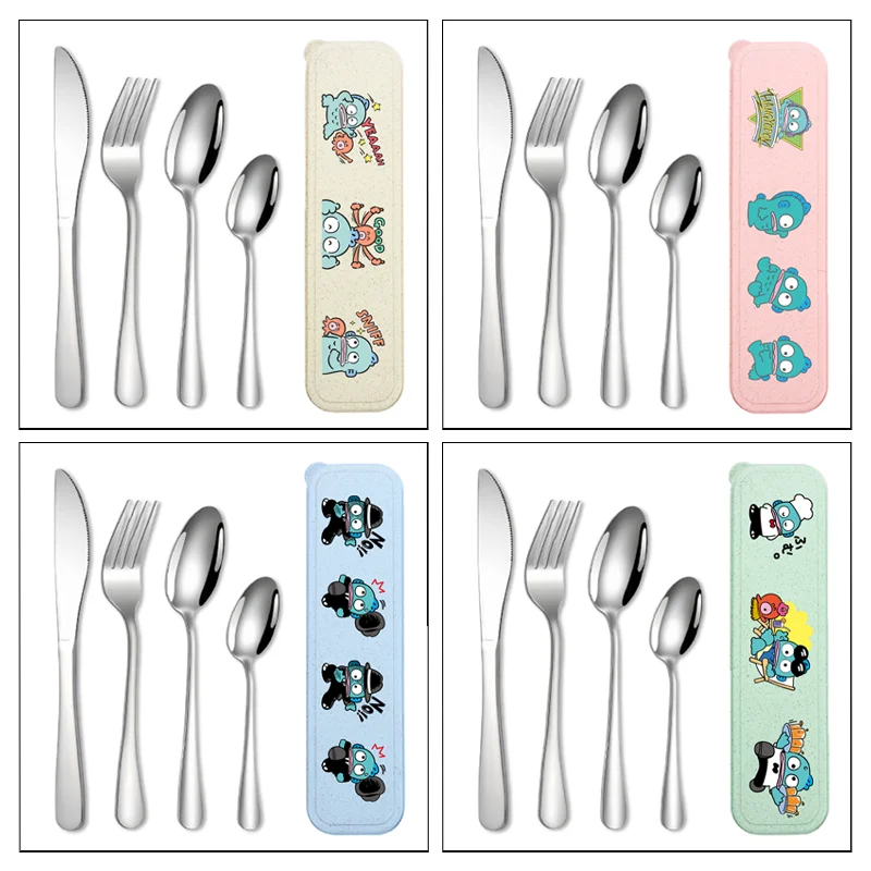

4pcs Hangyodon Dinnerware Cartoon Stainless Steel Knife Fork Spoon Fashion Outdoors Portable Travel Camping Tableware with Box
