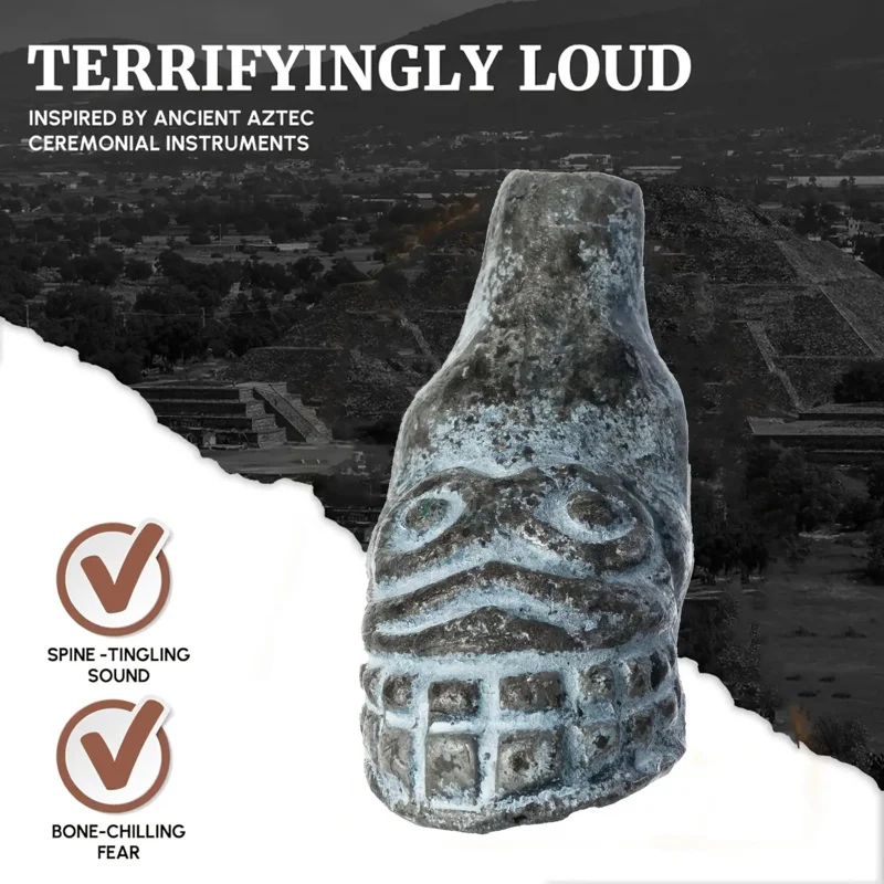 صفارة الموت الأزتيك - صراخات إرهابية، مع حقيبة حمل - مزحة الهالوين، أداة طوارئ خارجية، جهاز صوت فريد من نوعه