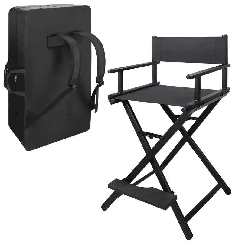 Professional Makeup Chair Set 28-Inch Seat Height Makeup Artist Chair with Two-Way Storage Pocket and Footrest