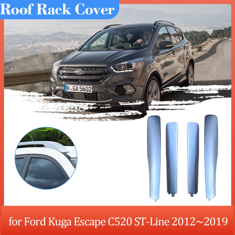 Car Roof Rack Cover for Ford Kuga Escape C520 ST-Line 2012~2019 Silver Luggage Bar Part Rail End Shell Cap Trim Shell Accessorie