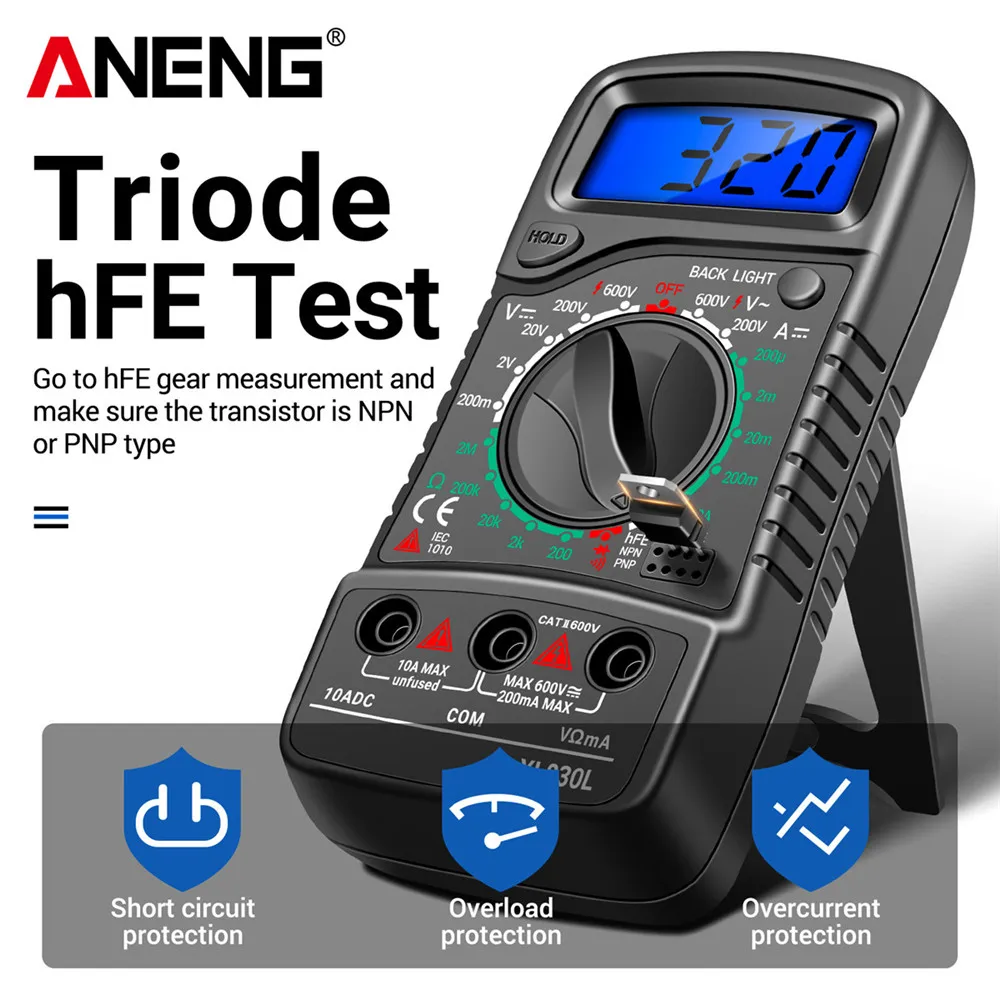 ANENG XL830L Multi-range Multimeter Digital 1999 Counts  AC/DC Voltage current Tester Resistance Buzzer Diode hFE Tester Tools