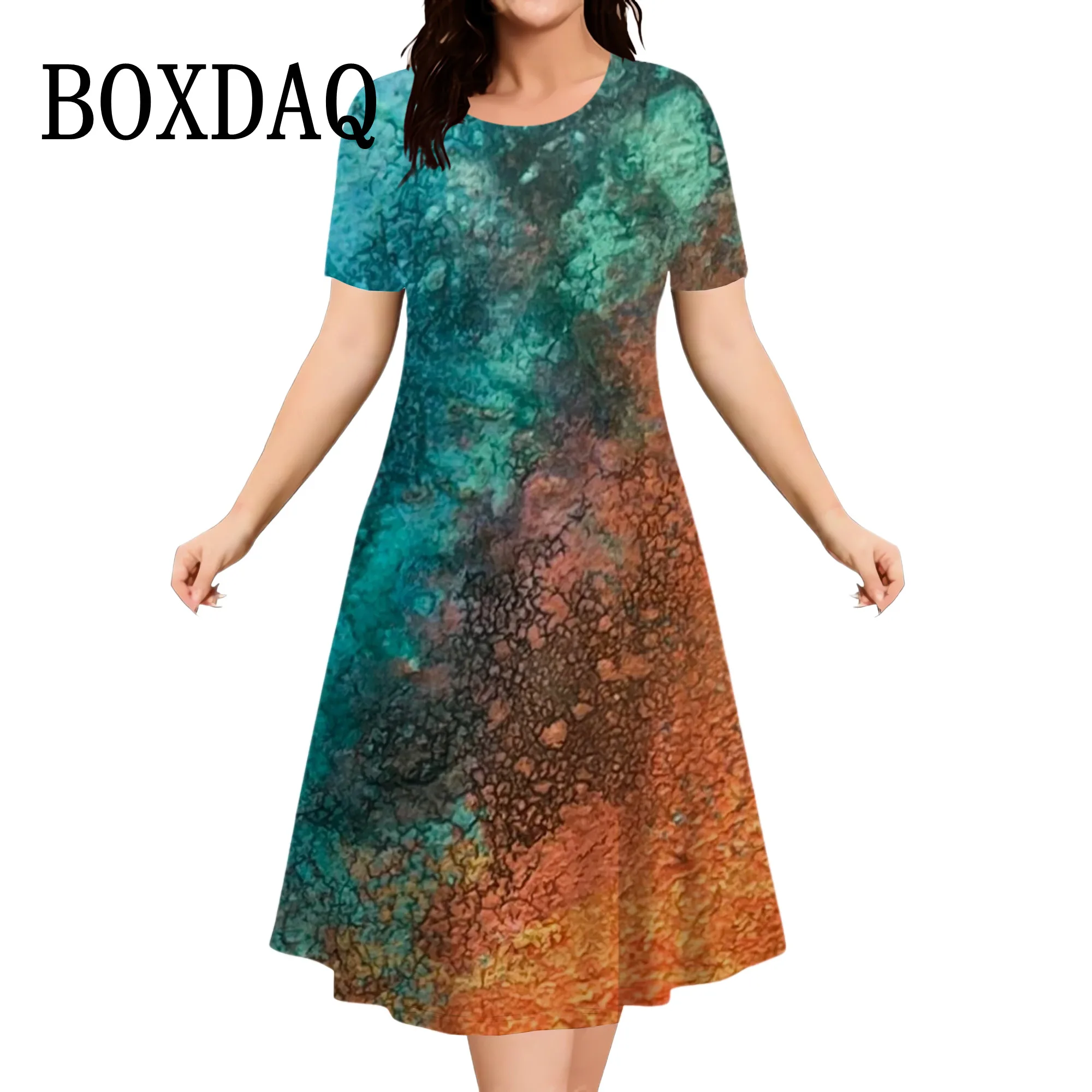 Colorful Galaxy Space Pattern Dresses Women Summer Short Sleeve Tie Dye 3D Print Starry Sky Dress Street Loose Clothes Plus Size