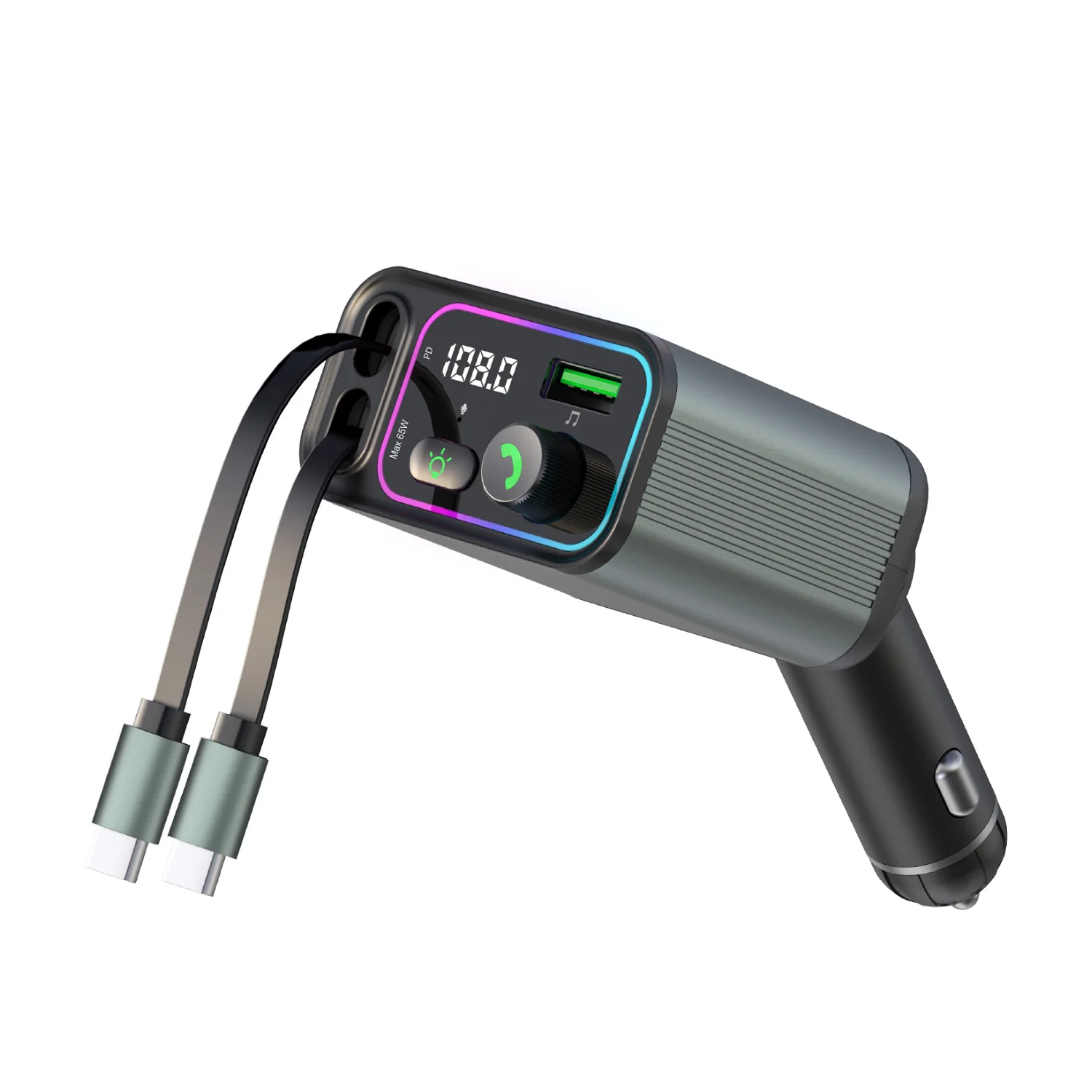 

New Bluetooth car charger Multi-function charger Convenient to use Type-C with digital display with retractable cable