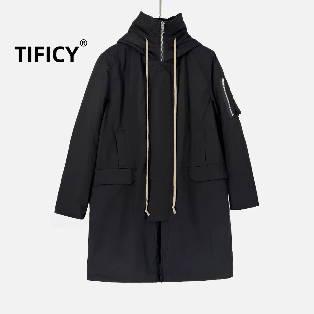 

High Street Classic Dark Ro Style Long Hooded Padded Cotton Windbreaker Jacket Coats Men's High Street warm Jacket