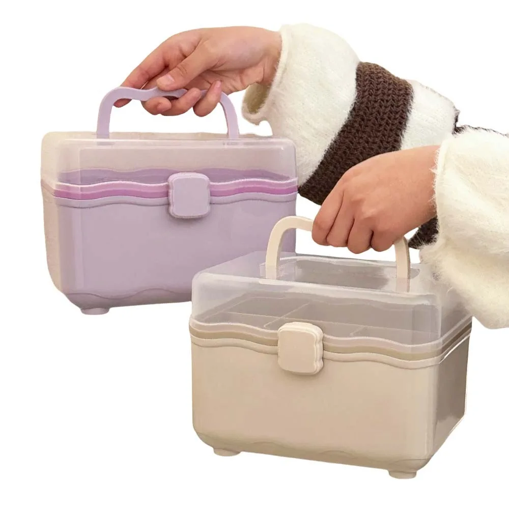 Cosmetic Case 2 Layer Storage Box Jewelry Case Nail Art Box Desktop Organizer Dustproof Waterproof Family Emergency Kit Box