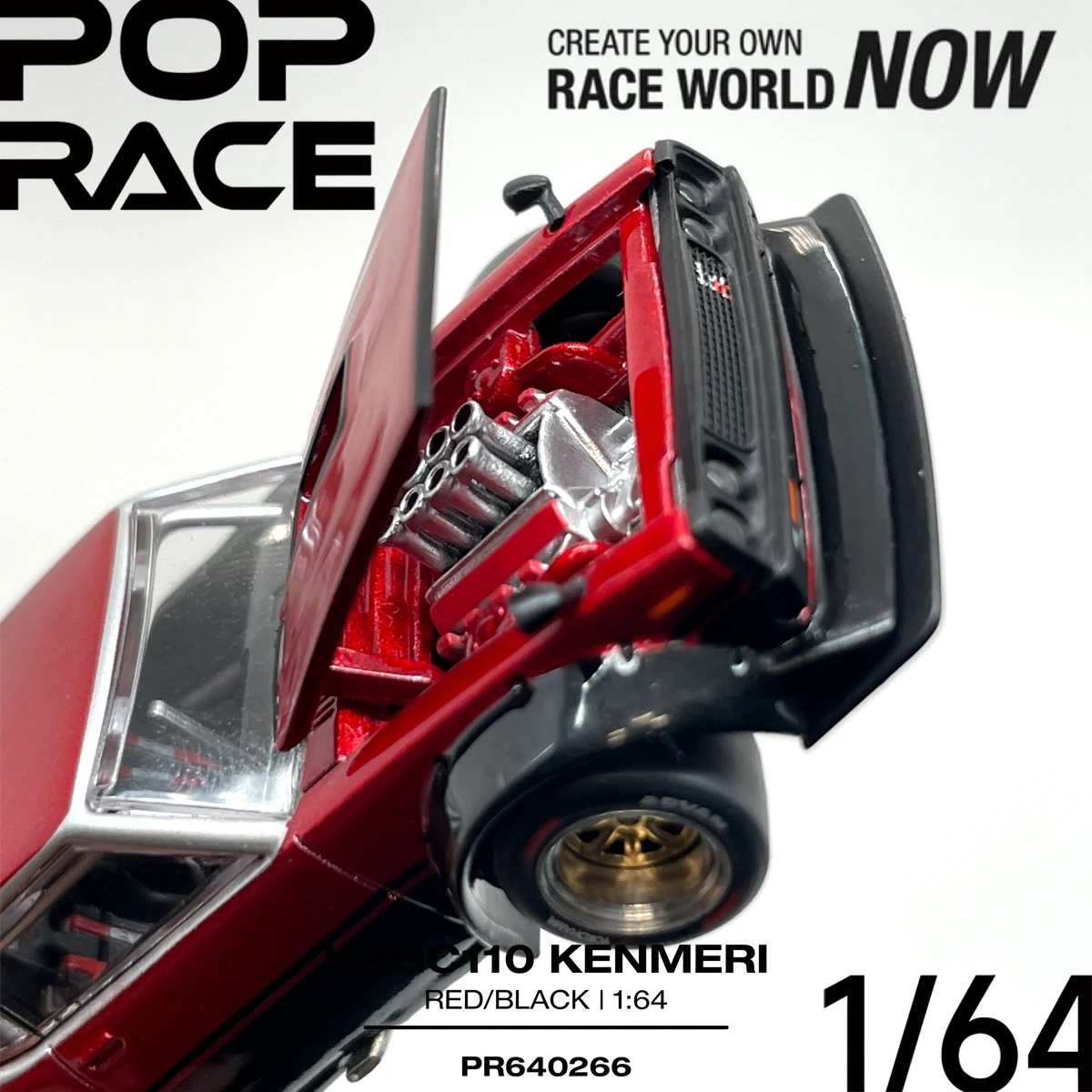 Pop Race 1:64 KPGC110 Kenmeri Red Black Open Hood & Trunk PR640266 Collectible Model Vehicles Alloy In Stock view 2