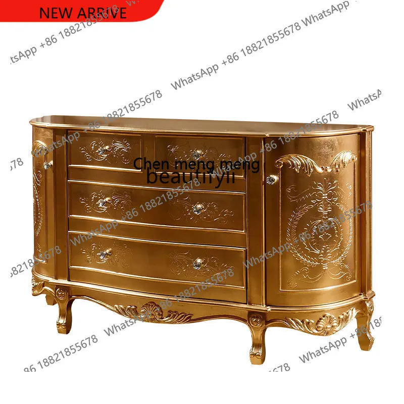 

X European-Style Entrance Cabinet French Retro Living Room Restaurant Sideboard Champagne Gold Curio Cabinet Light Luxury L