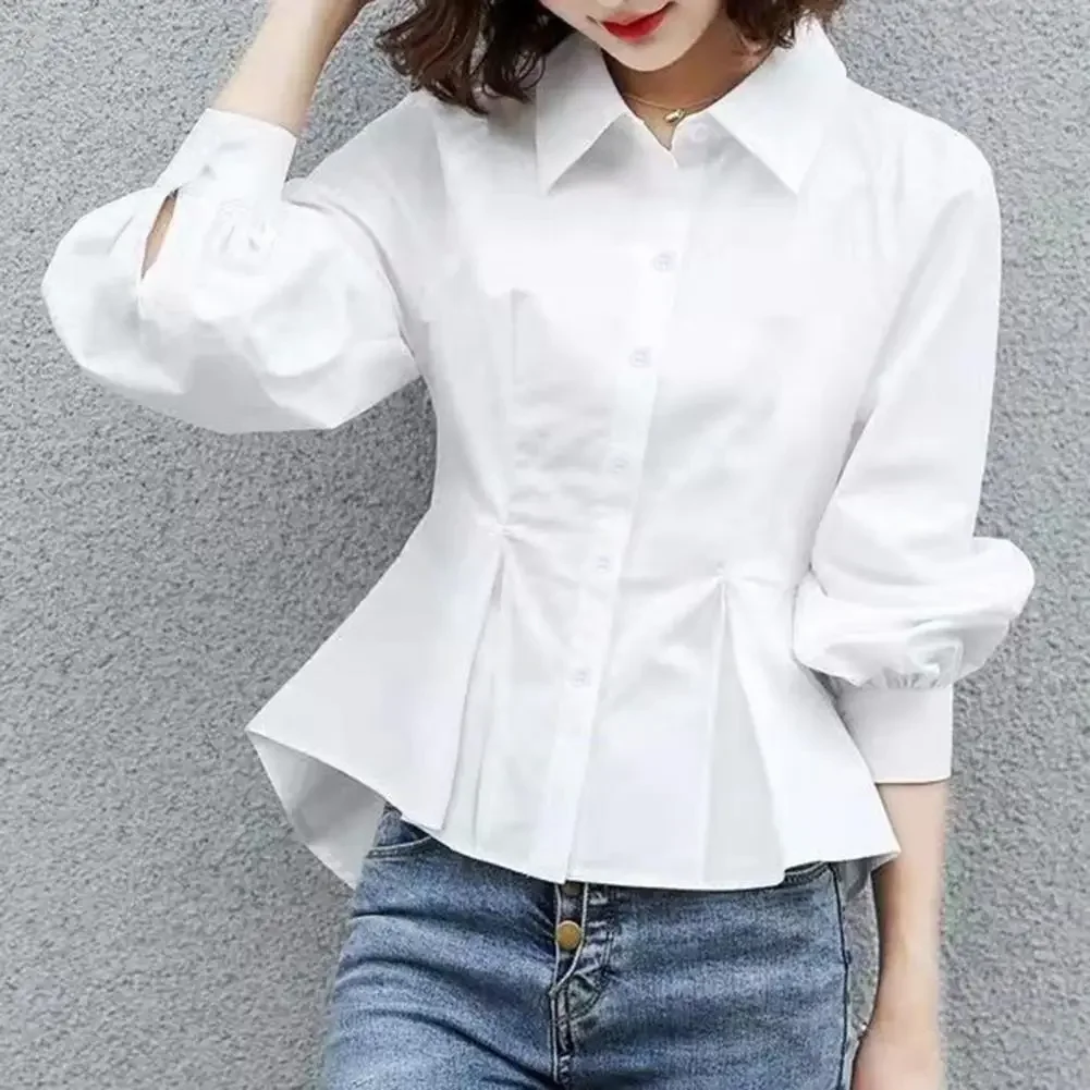 2024 Office Lady Spring Fall Blouse Turn-down Collar Lady Shirt OL Style Solid Color Long Sleeves Women Office Shirt