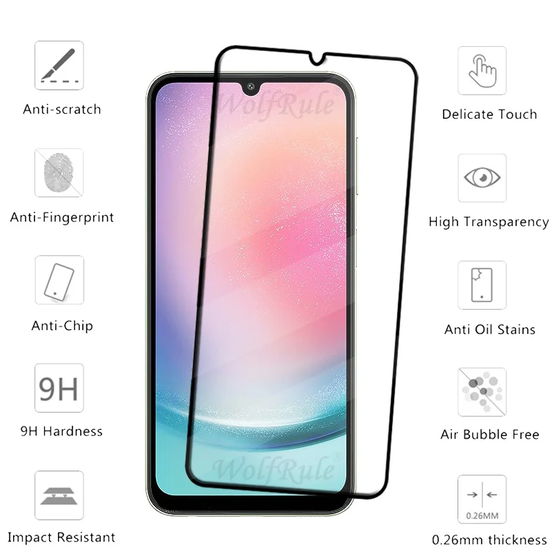 4 Uds cubierta completa de vidrio para Samsung A24 vidrio Samsung Galaxy A24 vidrio templado cubierta de pegamento completo Protector de pantalla Samsung A24 A 24