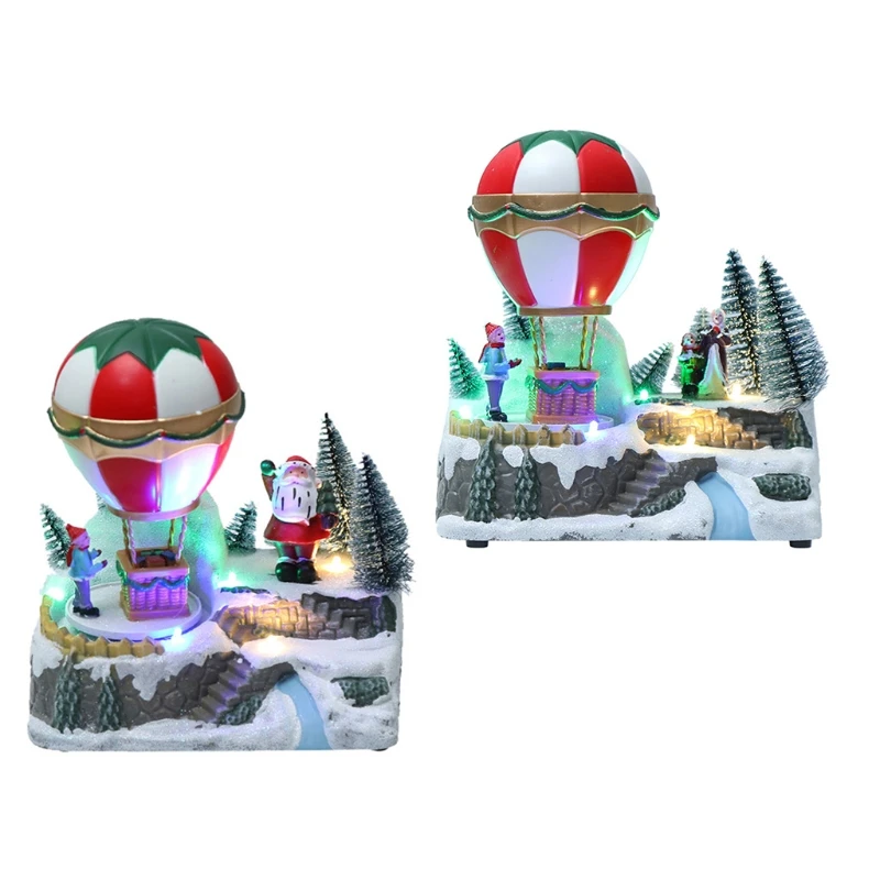 Christmas LED Lighted Snow House Decoration with Music Revolving Hot Air Balloon USB Battery Operated Animated Drop Shipping