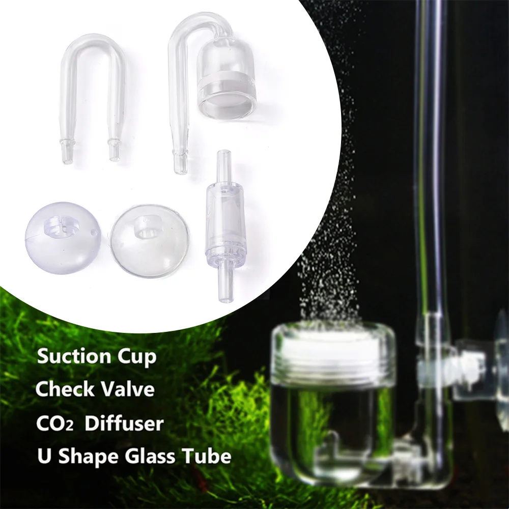 1 Set Aquarium CO2 System Diffuser Check Valve U Shaped Glass Tube Bend Accessory DIY Diffusion Regulator Suction Cup Parts