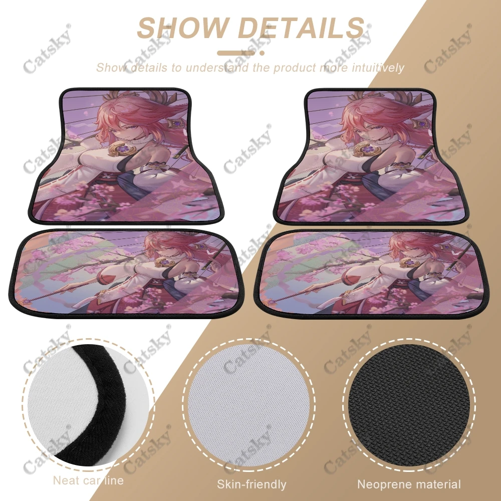 Yae Miko Genshin Impact anime Car Floor Mats Interior Accessories Rubber Printing Pattern 4-Piece Set Custom Floor Mats